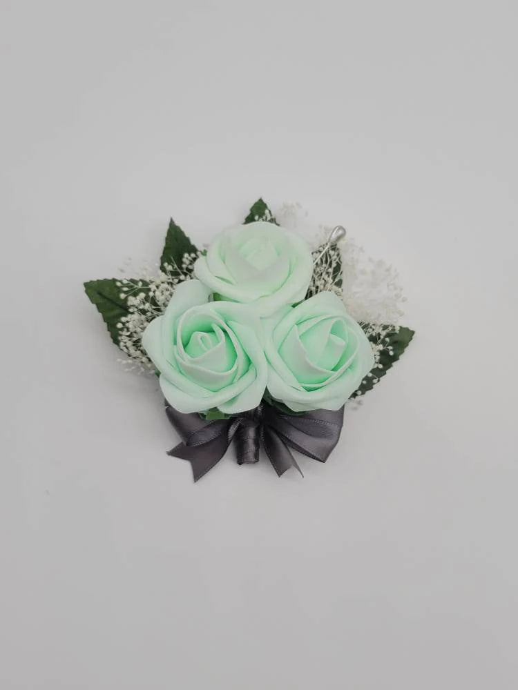 Mint and Gray Boutonnieres and Corsages