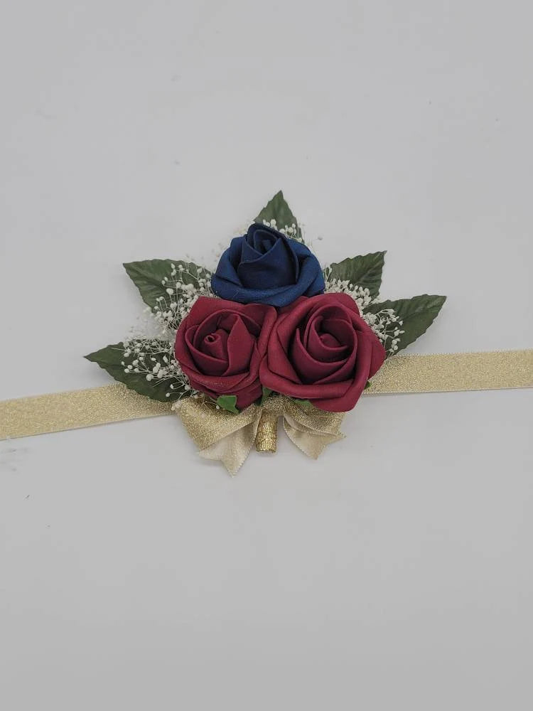 Navy, Burgundy, and Gold Boutonnieres and Corsages