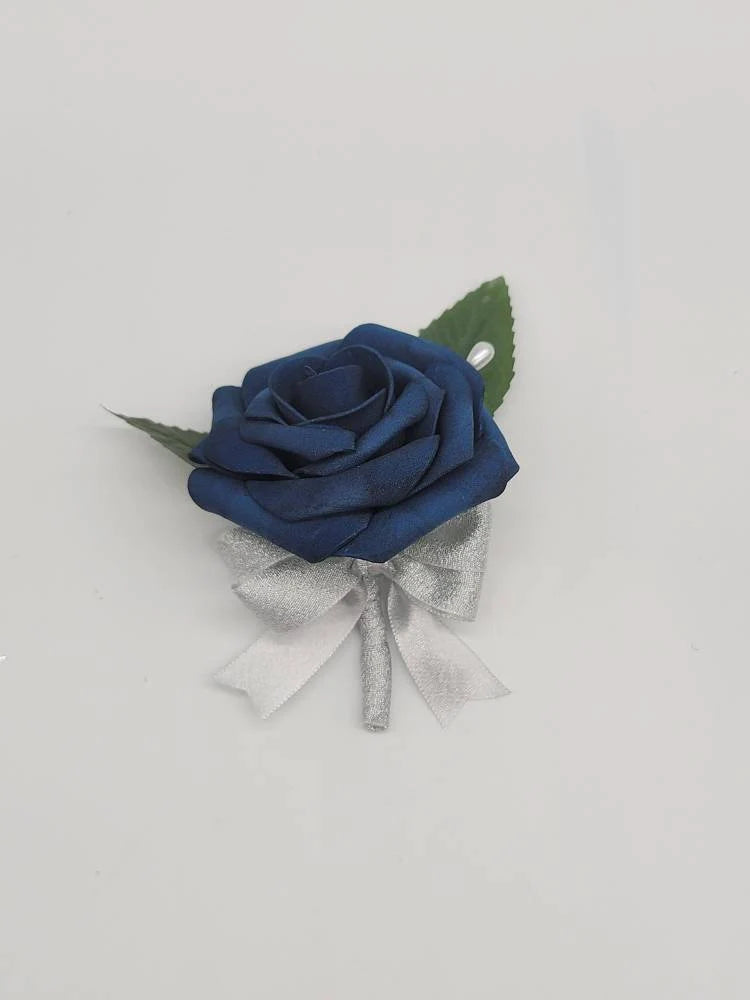 Navy and Silver Boutonnieres and Corsages
