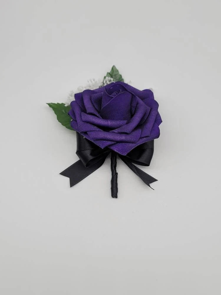 Purple and Black Boutonnieres and Corsages