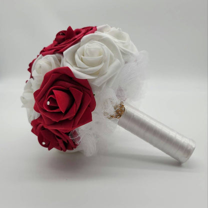 Red And White Wedding Bouquet Made With Real Touch Roses