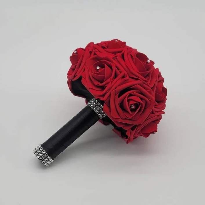 Red and Black Bridal Bouquet