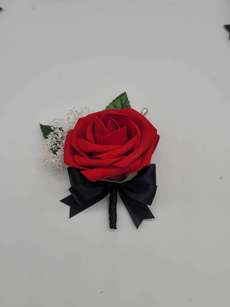Red and Black Boutonnieres and Corsages
