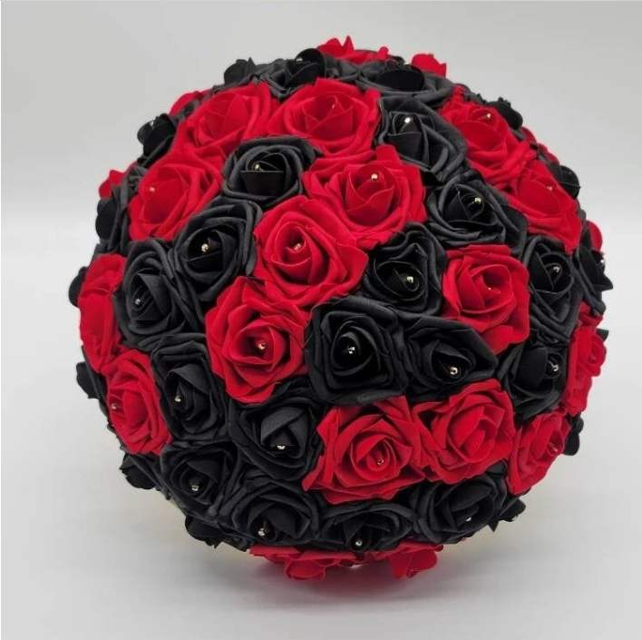 Red, Black, and Gold Bridal Bouquet