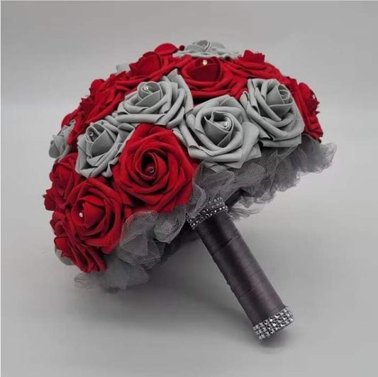 Red and Gray Bridal Bouquet