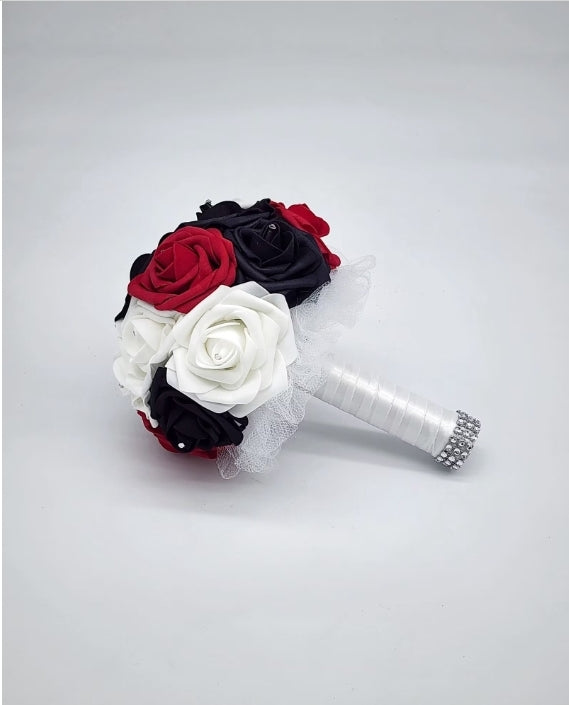 Red, White, and Black Bridal Bouquet