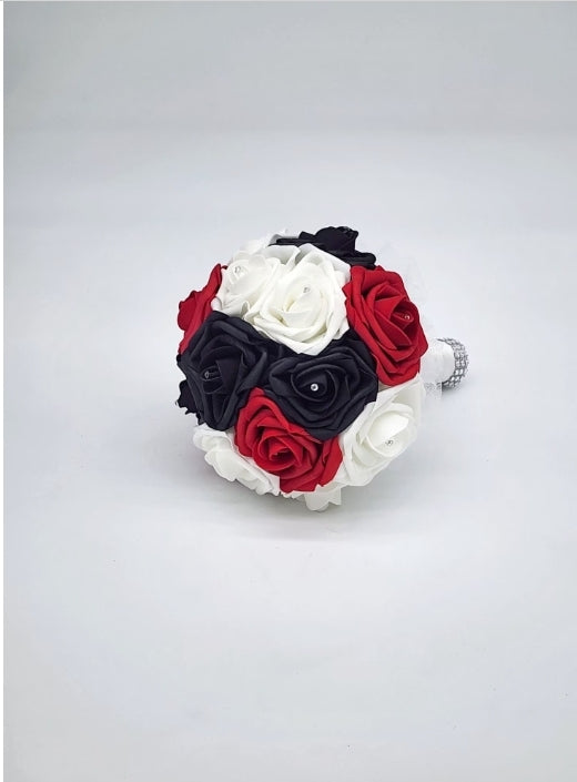 Red, White, and Black Bridal Bouquet