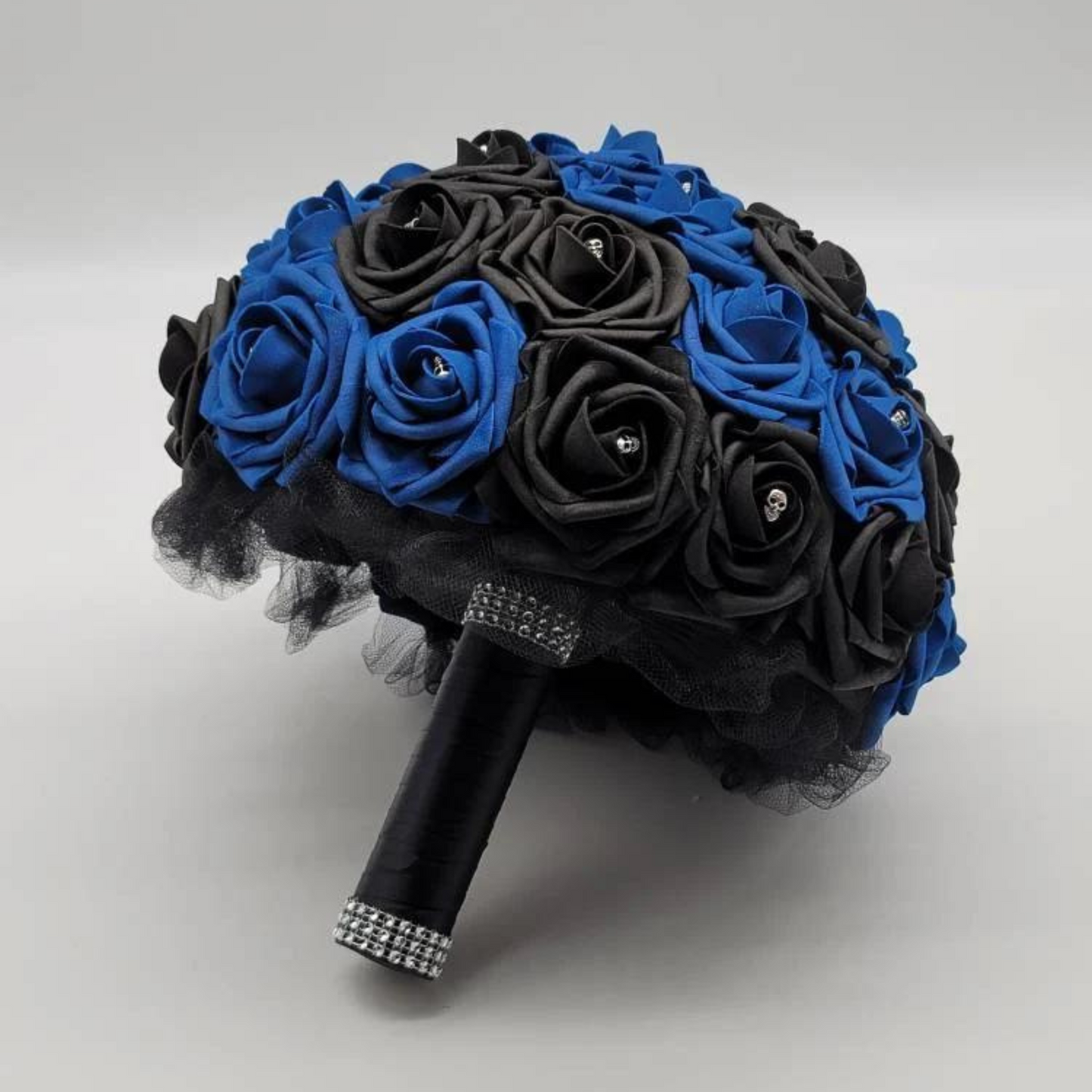 Gothic Skull Black and Royal Blue Bridal Bouquet
