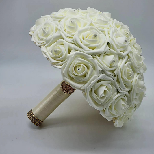 Ivory Bridal Bouquet made with Real Touch Roses