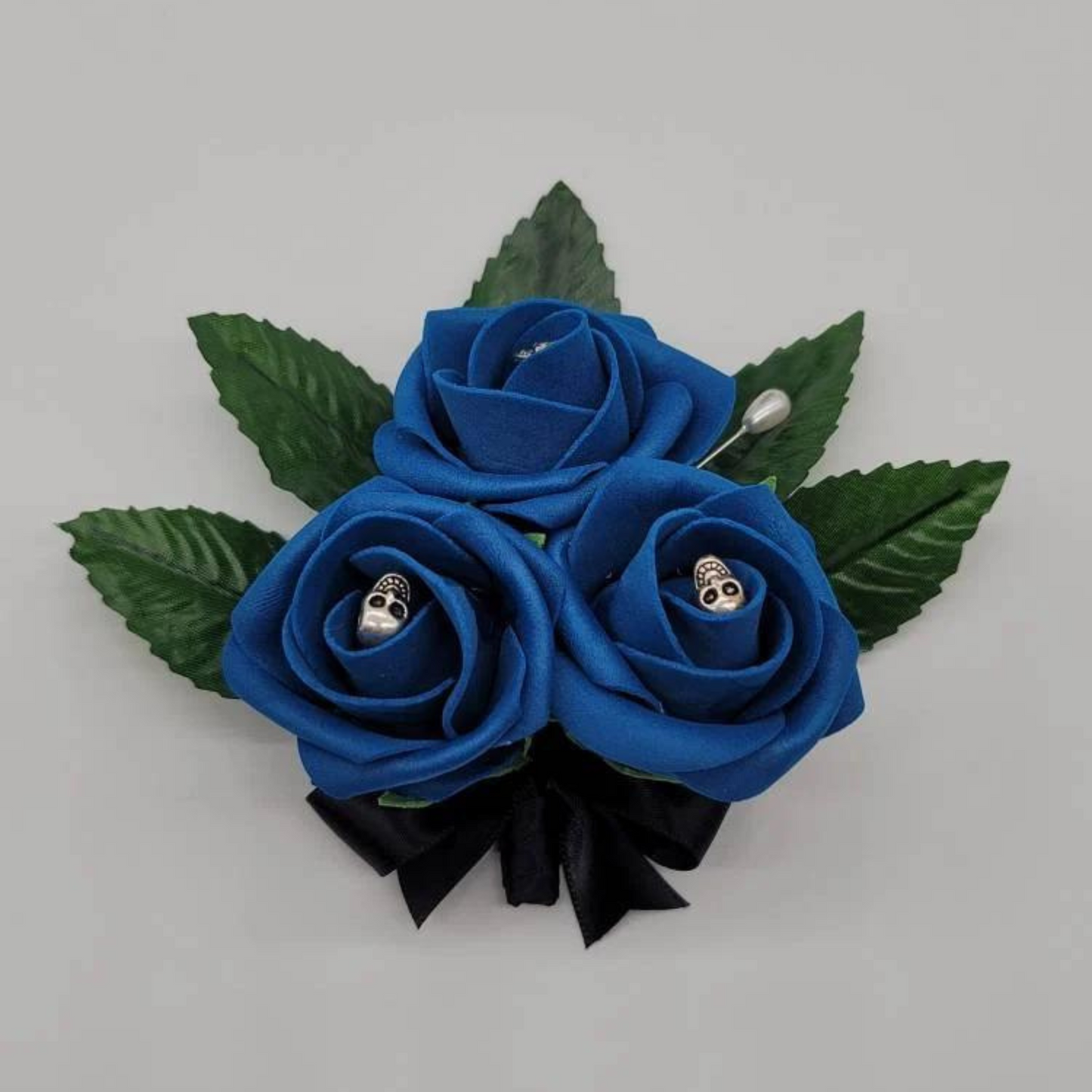 Gothic Skull Royal Blue and Black Boutonnieres and Corsages