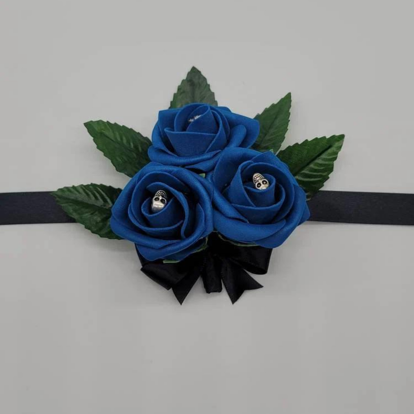 Gothic Skull Royal Blue and Black Boutonnieres and Corsages