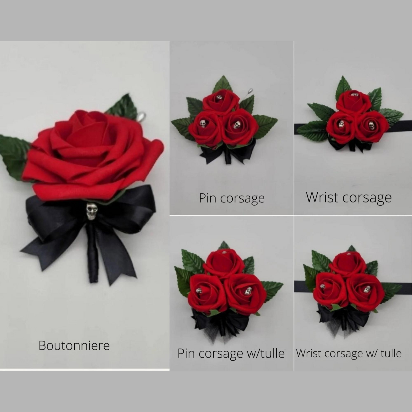 Gothic Skull Red and Black Boutonnieres and Corsages