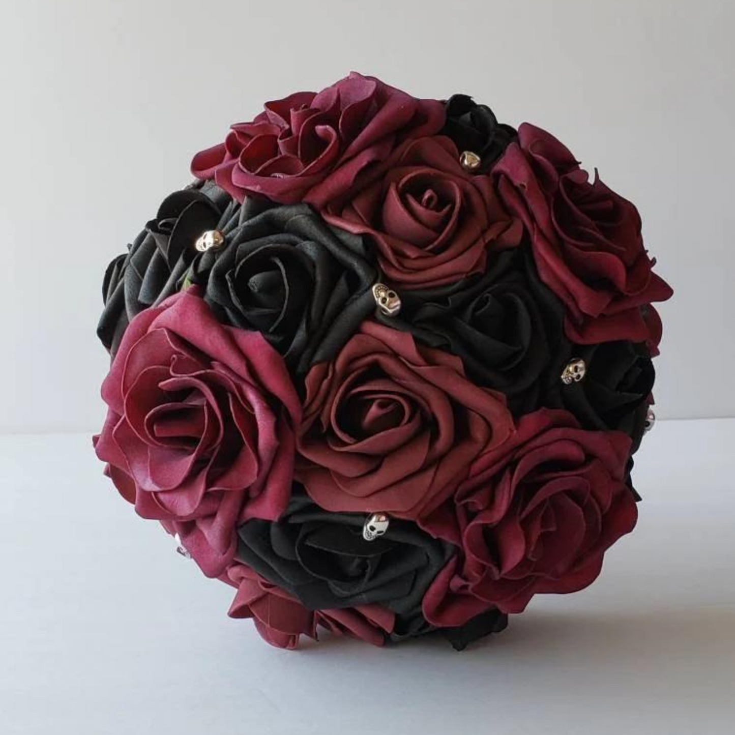 black and burgundy bridal bouquet