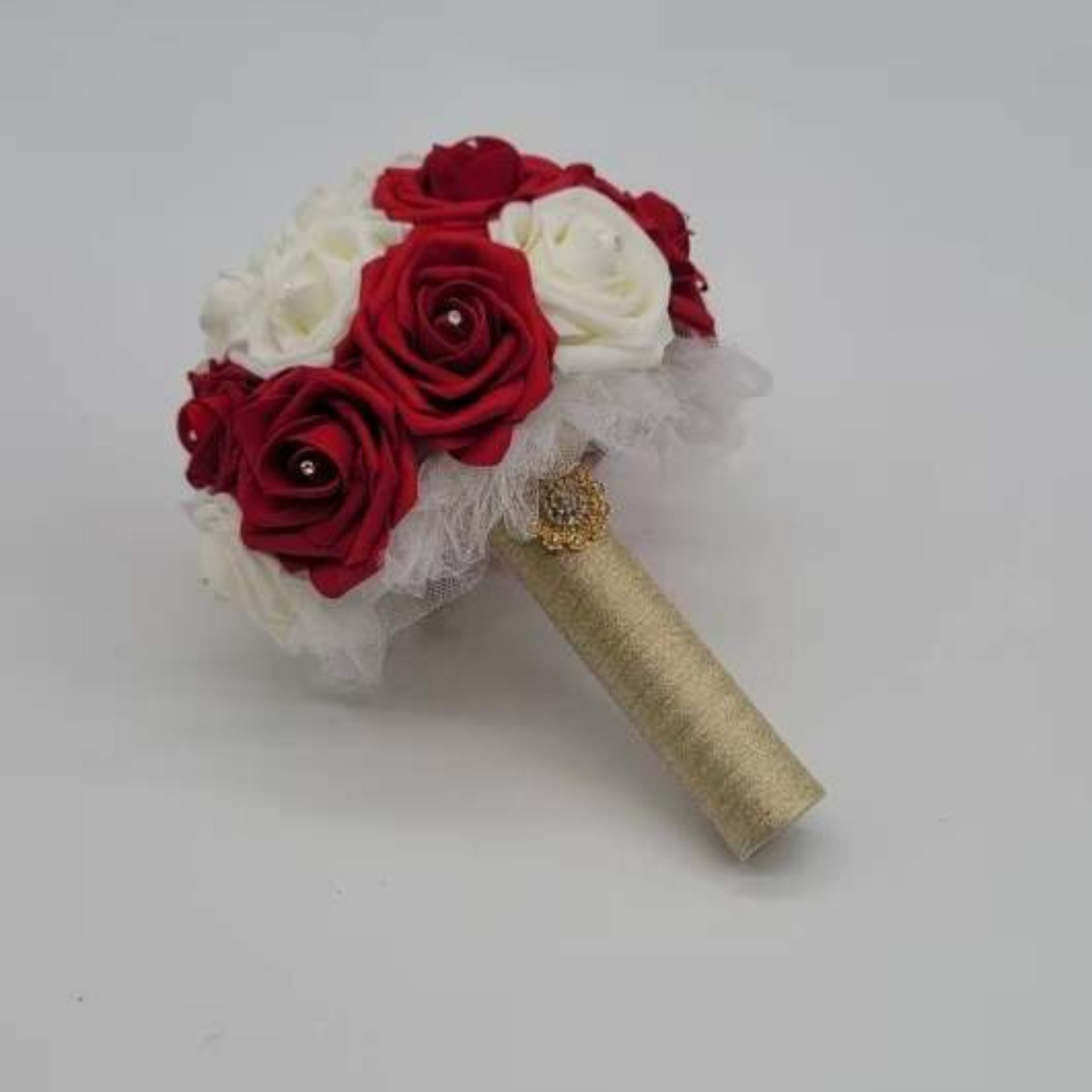 Red, Ivory, and Gold Bridal Bouquet