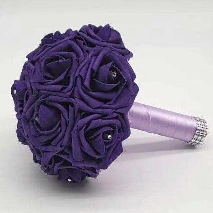 Purple and Lavender Bridal Bouquet Made With Real Touch Roses and Matching Boutonnieres and Corsages